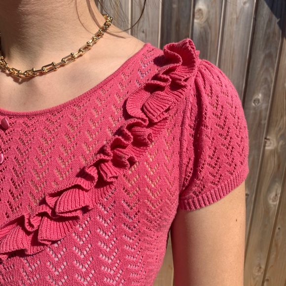 🌿 Vintage Knit Puff Sleeve Pink Cottage Top 🌿 - Picture 1 of 5